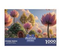 Pink Lotus Flowers and Green Leaves 1000 Pzas Papel Premium Rompecabezas Dreamy Flower Village Meditativo Jigsaw Regalo Niños 38x26cm/1000pcs
