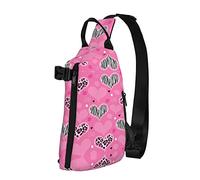 Pink Love Heart Love Heart Diagonalmente Sling Bag, Crossbody Sling Backpack Shoulder Chest Bag para Mujeres Hombres, Travel Hiking Daypack