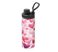 Pink Love Hearts - Botella de agua de acero inoxidable aislada al vacío de 18 onzas/530 ml, termo a prueba de fugas con asa de transporte, taza térmica para deportes, escuela, viajes, gimnasio, viajes