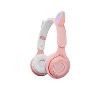 (Pink) M6 Luminous Cat Ears Two-color Foldable Bluetooth Headset with 3.5mm Jack & TF Card Slot