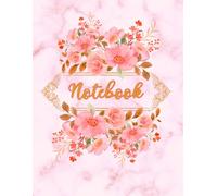 Pink Marble Notebook for women - Pretty Pink Spring Flowers adorning an Elegant & Delicate Gold Frame. Beautiful & Feminine art design. Floral ... for women. Cute Notebook for women and girls