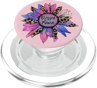Pink Mom Motif with Cute Leopard Sunflower For Blessed Mama PopSockets PopGrip para MagSafe