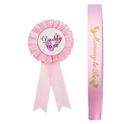 Pink Mommy to Be Sash y Dad to Be Badge Decoración con lazo para papá y mamá Regalo hojalata roseta insignia pin botón de género aguja para nacimiento niña niño baby shower fiesta