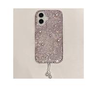 (Pink, Multicolor) For iPhone 16 Protective Case Pearl Rhinestone Decor Phone Back Cover with Pendant - Pink