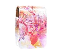 Pink Music Notes - Estuche portátil para lápices labiales para viajes, mini caja de almacenamiento de lápiz labial con espejo para mujeres y mujeres, bolsa de cosméticos de cuero, Varios colores, 9.5x2x7 cm/3.7x0.8x2.7 in