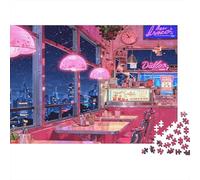 Pink Neon Cafe 1000 Piezas Puzzle Reciclado Paper Retro Night Scene Puzzles for Chicos y Chicas Ages 6 Years Up Familia Gaming Time Props Excelente Idea de Regalo Home 52x38cm/1000pcs