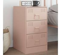 Pink Nightstand with 3 Drawers, Cold Rolled Steel Bedside Table 34.5x39x62 cm, Modern Elegant Design for Bedroom, Living Room, Dorm, Sturdy Structure & Spacious Storage
