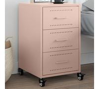 Pink Nightstand with 3 Drawers & Wheels, Cold Rolled Steel Bedside Table 36x39x59 cm, Modern Elegant Design for Bedroom, Living Room, Easy to Move & Clean, Spacious Storage