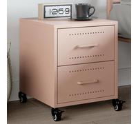 Pink Nightstand with Wheels and Drawers, Cold Rolled Steel Bedside Table 36x39x43.5 cm, Modern Elegant Design for Bedroom Living Room, Easy to Move and Clean
