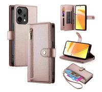 (Pink) Nine Card-slot Zipper Wallet Bag Leather Phone Case For OPPO Reno14 Global / Reno14 F 5G