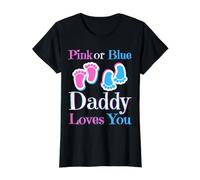 Pink Or Blue Daddy Loves You Baby Girl Or Boy Pronto Camiseta gráfica económica, Mujer, Negro, S