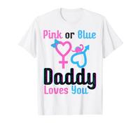 Pink or Blue Daddy Loves You Baby Shower Revelación de género Camiseta gráfica económica, Hombre, Blanco, XL