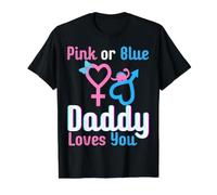 Pink or Blue Daddy Loves You Baby Shower Revelación de género Camiseta gráfica económica, Hombre, Negro, S