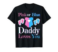 Pink or Blue Daddy Loves You Baby Shower Revelación de género Camiseta gráfica económica, Hombre, Negro, S