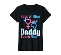 Pink or Blue Daddy Loves You Baby Shower Revelación de género Camiseta gráfica económica, Mujer, Negro, M