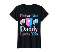 Pink or Blue Daddy Loves You Baby Shower Revelación de género Camiseta gráfica económica, Mujer, Negro, XS