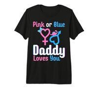 Pink or Blue Daddy Loves You Baby Shower Revelación de género Camiseta Premium