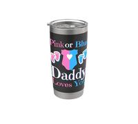 Pink or Blue Daddy Loves You Baby Shower Revelación de género Vaso térmico de acero inoxidable de doble pared