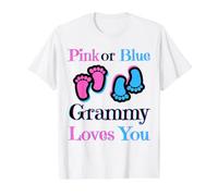 Pink Or Blue Grammy Loves You Baby Girl Or Boy Pronto Camiseta gráfica económica, Hombre, Blanco, M