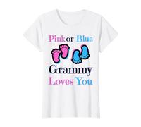 Pink Or Blue Grammy Loves You Baby Girl Or Boy Pronto Camiseta gráfica económica, Mujer, Blanco, L