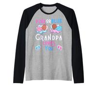 Pink or Blue Grandpa Love You Baby Shower - Papelera para revelación de género Camiseta Manga Raglan