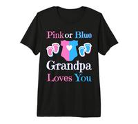 Pink or Blue Grandpa Loves You Dad Baby Shower Revelación de género Camiseta Premium