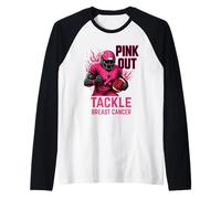 Pink out Tackle Breast Cancer Awareness American Football Camiseta Manga Raglan