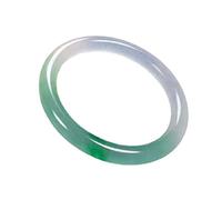 Pink Palm Pulseras de jade natural, pulsera de color, media flor flotante verde y blanca, pulseras redondas, con caja de joyería (58 mm)