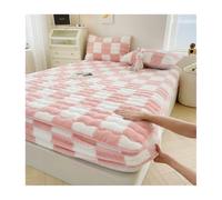 Pink Palm Sábana Ajustable de Franela - Funda de colchón de Terciopelo Color Leche a Cuadros, sábanas elásticas y Manta Acolchada (Rosa damero, Queen: 150 x 200 cm)