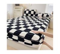 Pink Palm Sábana Ajustable de Franela - Funda de colchón de Terciopelo Color Leche a Cuadros, sábanas elásticas y Manta Acolchada (Cuadriculado Negro, tamaño King: 180 x 200 cm)