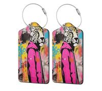 Pink Panther Graffiti Street Art - Paquete de 2 etiquetas de equipaje de cuero con solapa de privacidad, etiqueta de identificación de nombre y lazo de metal para mujeres y hombres
