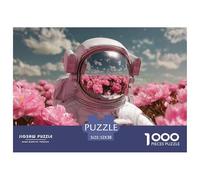 Pink Peonies Reflection 1000 Stück Stabiler Karton Puzzle Astronaut in Peony Flower Stressabbau Kreatives Spiel Puzzles Als Wohnaccessoires 52x38cm/1000pcs