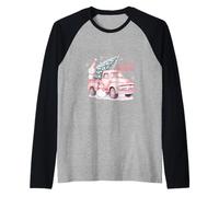 Pink Pickup It's The Season Snowman Christmas Tree Truck Camiseta Manga Raglan