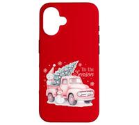 Pink Pickup It's The Season Snowman Christmas Tree Truck Carcasa para iPhone 16