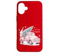 Pink Pickup It's The Season Snowman Christmas Tree Truck Carcasa para iPhone 16 Plus