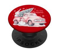 Pink Pickup It's The Season Snowman Christmas Tree Truck PopSockets PopGrip Adhesivo