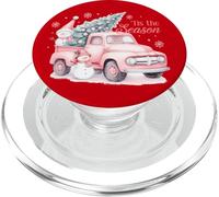 Pink Pickup It's The Season Snowman Christmas Tree Truck PopSockets PopGrip para MagSafe