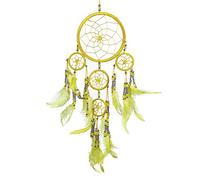 Pink Pineapple Atrapa Sueños Pequeña Bohemio: Arte de Pared de Dreamcatcher Colgante Ético con Plumas y Cuentas, de Color Amarillo con Diseño de Ganchillo Tradicional - 12cm de Ancho, 35cm de Largo