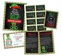 Pink Pixie Studio - Kit de actividades para elfo de Navidad, 39 piezas, señal de vigilancia, cámaras de elfo, carta de bienvenida y adiós, bromas de vacaciones, notas de tarjeta de informes, suministros de Navidad de Papá Noel