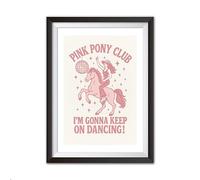 Pink Pony Club - Impresión artística retro para pared, ilustración de discoteca de vaquera montando caballo, póster estético vintage occidental, impresión A4 sin marco para dormitorio, dormitorio o