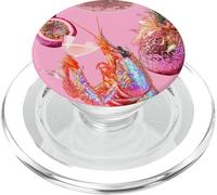 Pink Preppy Disco Ball Camarones Martini Cóctel Verano Divertido PopSockets PopGrip para MagSafe