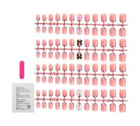 Pink Press On Nails, Full Cover Stick On Fingernails, 96 Pieces Set with Adhesive Glue, Durable Artificial Nail Tips, Manicure Nail Kit with Stylish Design, Fake Nails for Girls Women