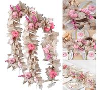 Pink Pumpkin Garland, Halloween Fall Leaves Artificial Maple Leaf Vines Pumpkin Decor, Garland Thanksgiving Table Centerpiece Decorations, Autumn Decorations for Home Porch Fireplace Outdoor(2PCS)