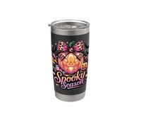 Pink Pumpkin Glam Spooky Season Halloween Coqueta con lazo Vaso térmico de acero inoxidable de doble pared