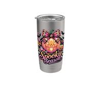 Pink Pumpkin Glam Spooky Season Halloween Coqueta con lazo Vaso térmico de acero inoxidable de doble pared