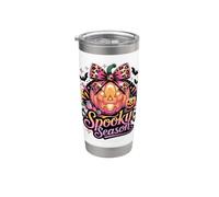 Pink Pumpkin Glam Spooky Season Halloween Coqueta con lazo Vaso térmico de acero inoxidable de doble pared