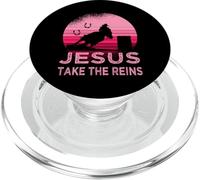 Pink Retro Horse Barrel Racing Jesus Take The reins Rodeo PopSockets PopGrip para MagSafe