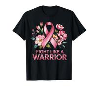 Pink Ribbon Warrior Quote Floral Support Breast Cancer Art Camiseta