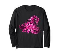 Pink Ribbon Witch Hat Halloween Breast Cancer Awareness Manga Larga