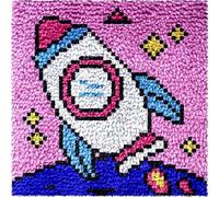 Pink Rocket Mini Cartoon Latch Hook Kits Rug Mat DIY Cushion Making Crochet Hookking Mat Making Kits Color Pattern Christmas Decoration Crochet Crochet Kits 30x30cm
